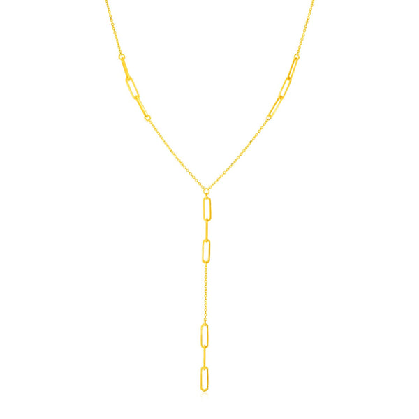 14K Yellow Gold Lariat Necklace with Paperclip Chain Stations - Premium Necklaces - Just $414.99! Shop now at Pulse Designer Fashion