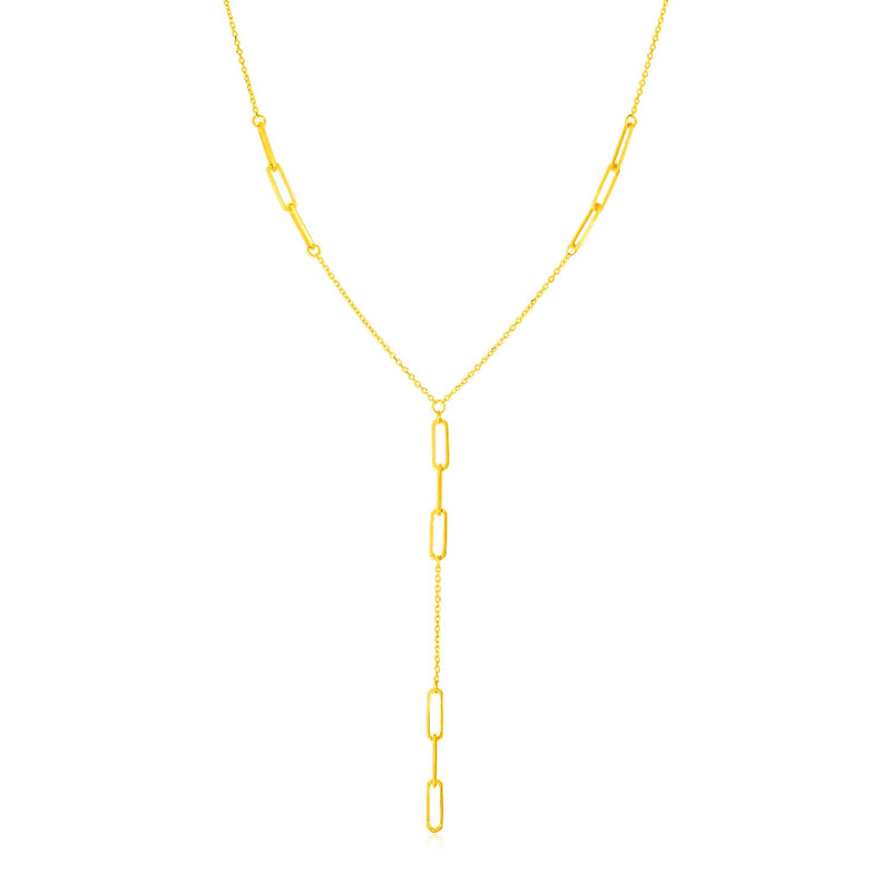 14K Yellow Gold Lariat Necklace with Paperclip Chain Stations - Premium Necklaces - Just $414.99! Shop now at Pulse Designer Fashion