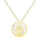 14k Yellow Gold Necklace with Hand of Hamsa Symbol in Mother of Pearl - Premium Necklaces - Just $468.99! Shop now at Pulse Designer Fashion