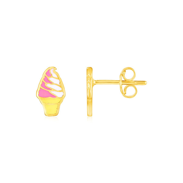 14k Yellow Gold and Enamel Ice Cream Cone Stud Earrings - Premium Earrings - Just $333.99! Shop now at Pulse Designer Fashion