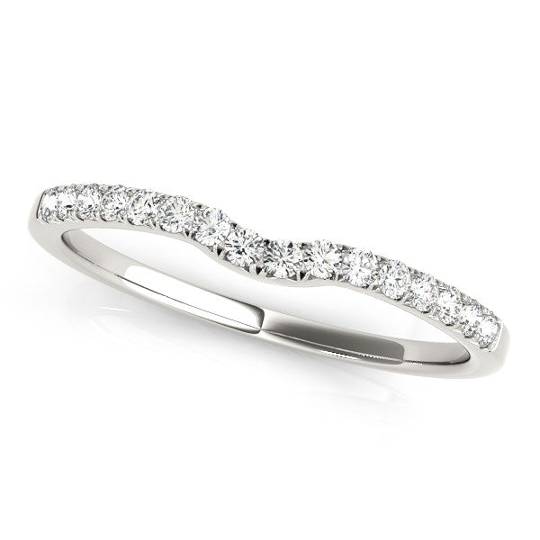 14k White Gold Curved Pave Setting Diamond Wedding Ring (1/8 cttw) - Premium Rings - Just $1085.99! Shop now at Pulse Designer Fashion