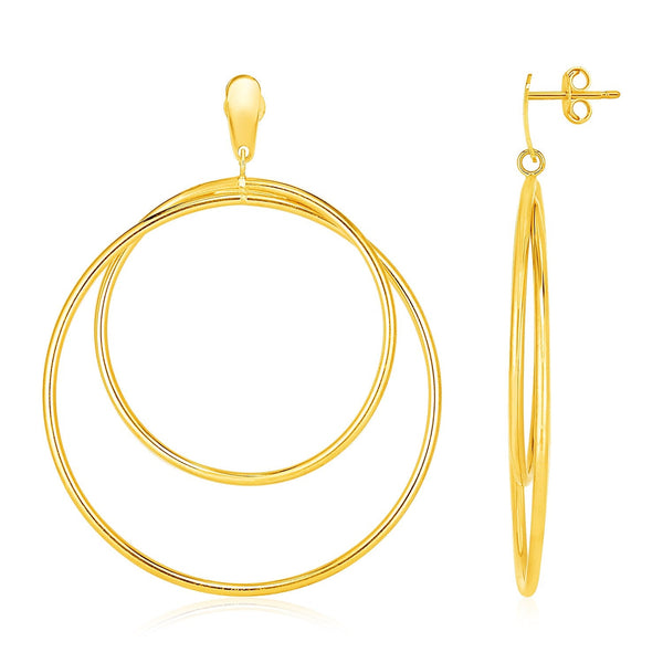 14k Yellow Gold Post Earrings with Open Polished Circle Dangles - Premium Earrings - Just $686.99! Shop now at Pulse Designer Fashion