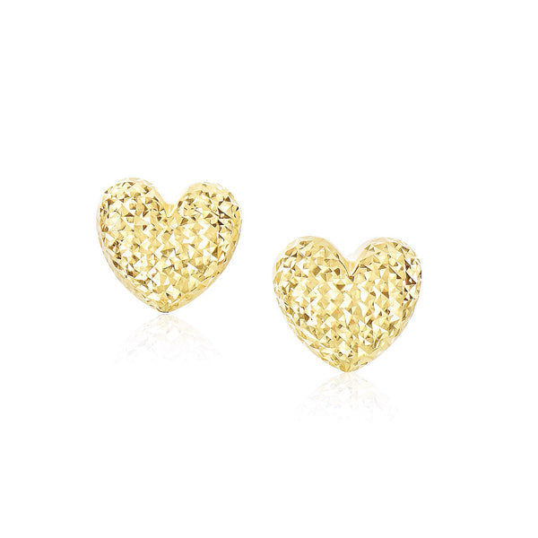 14k Yellow Gold Puffed Heart Earrings with Diamond Cuts - Premium Earrings - Just $338.99! Shop now at Pulse Designer Fashion