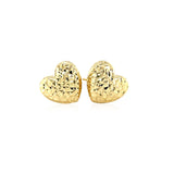 14k Yellow Gold Puffed Heart Earrings with Diamond Cuts - Premium Earrings - Just $338.99! Shop now at Pulse Designer Fashion