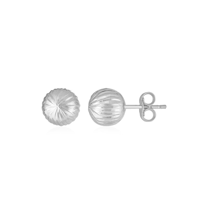 14K White Gold Ball Earrings with Linear Texture - Premium Earrings - Just $122.99! Shop now at Pulse Designer Fashion