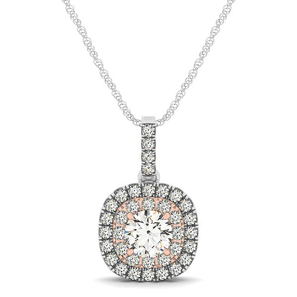 14k White And Rose Gold Cushion Shape Halo Diamond Pendant (1/2 cttw) - Premium Necklaces - Just $2273.99! Shop now at Pulse Designer Fashion