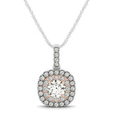 14k White And Rose Gold Cushion Shape Halo Diamond Pendant (1/2 cttw) - Premium Necklaces - Just $2273.99! Shop now at Pulse Designer Fashion