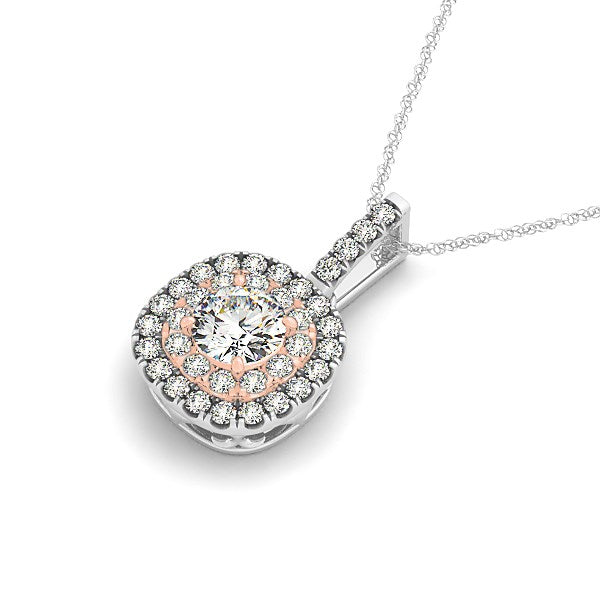 14k White And Rose Gold Cushion Shape Halo Diamond Pendant (1/2 cttw) - Premium Necklaces - Just $2273.99! Shop now at Pulse Designer Fashion