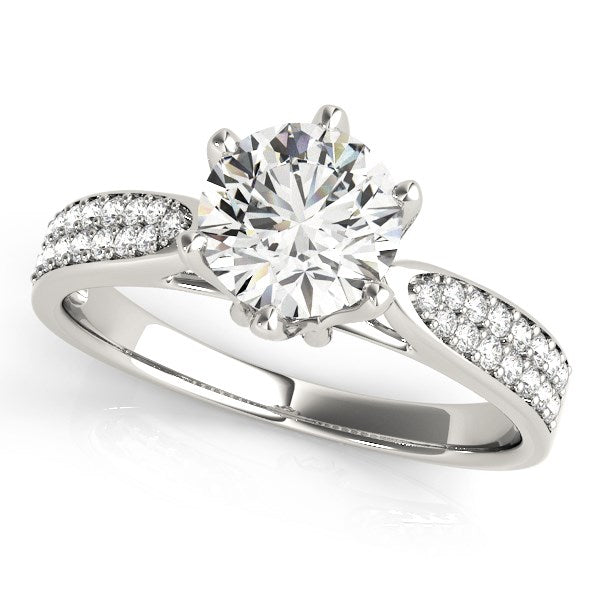 Six Prong 14k White Gold Diamond Engagement Ring with Pave Band (1 5/8 cttw) - Premium Rings - Just $11701.99! Shop now at Pulse Designer Fashion