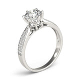 Six Prong 14k White Gold Diamond Engagement Ring with Pave Band (1 5/8 cttw) - Premium Rings - Just $19076.99! Shop now at Pulse Designer Fashion