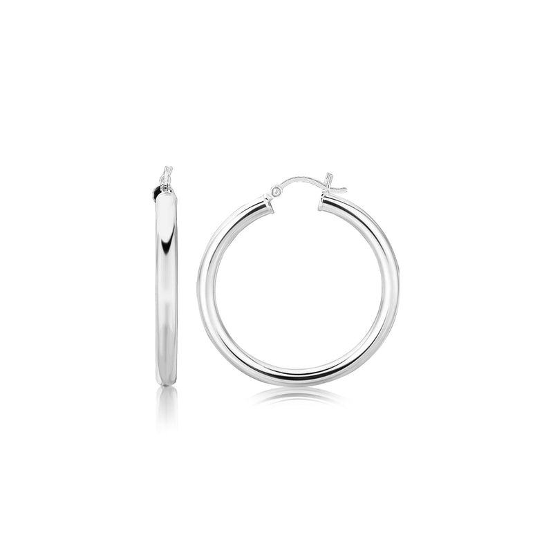 Sterling Silver Thick Rhodium Plated Polished Hoop Style Earrings (35mm) - Premium Earrings - Just $102.99! Shop now at Pulse Designer Fashion