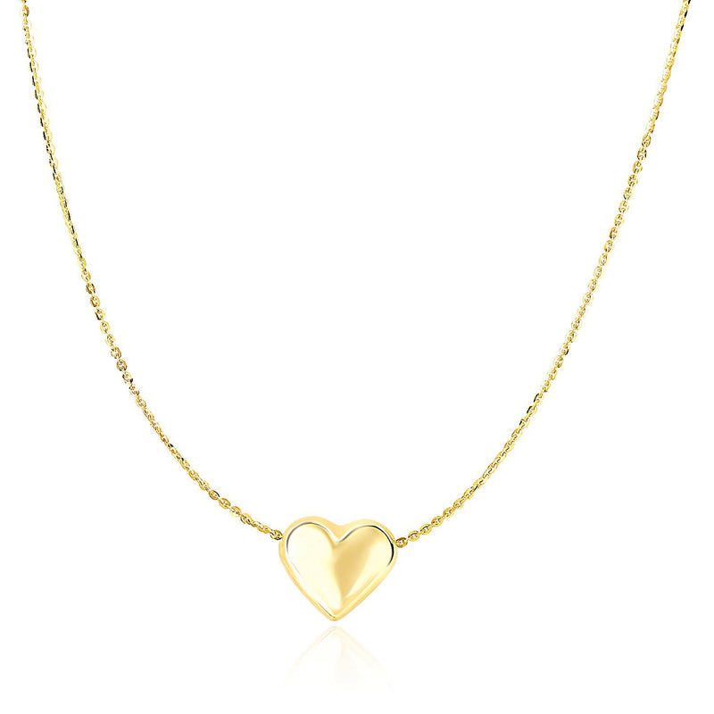 14k Yellow Gold Chain Necklace with Sliding Puffed Heart Charm - Premium Necklaces - Just $337.99! Shop now at Pulse Designer Fashion