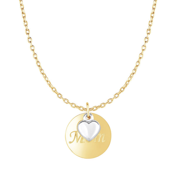 Necklace with Mom Pendant and Heart in 10k Two Tone Gold - Premium Necklaces - Just $293.99! Shop now at Pulse Designer Fashion