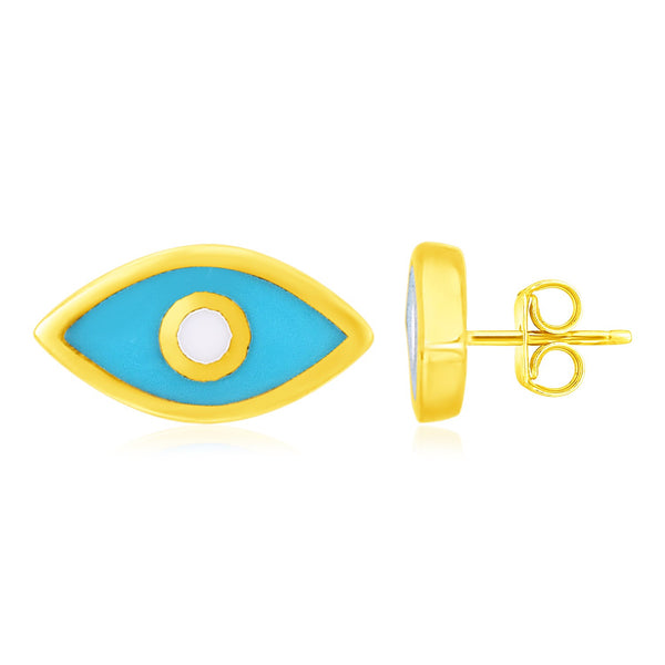 14K Yellow Gold Blue Evil Eye Earrings with Enamel - Premium Earrings - Just $180.99! Shop now at Pulse Designer Fashion