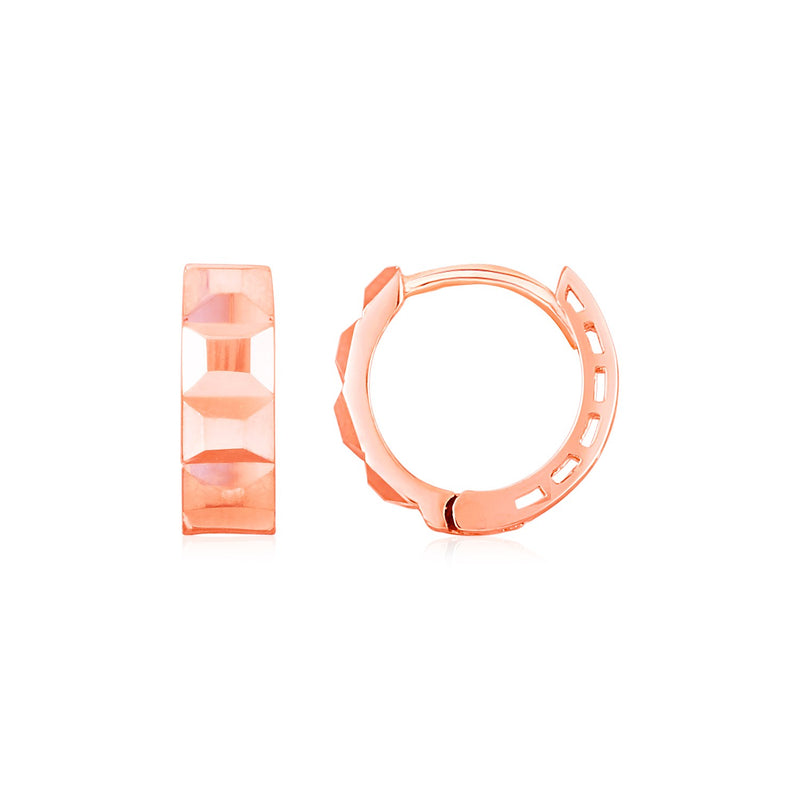 14K Rose Gold Square Motif Faceted Huggie Earrings - Premium Earrings - Just $386.99! Shop now at Pulse Designer Fashion