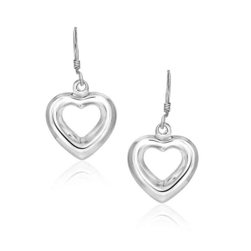 Sterling Silver Drop Earrings with a Puffed Open Heart Design - Premium Earrings - Just $46.99! Shop now at Pulse Designer Fashion