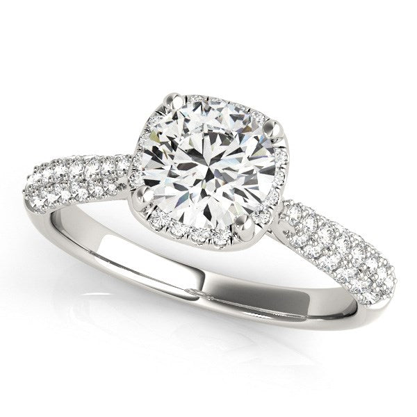 14k White Gold Halo Graduated Pave Shank Diamond Engagement Ring (1 1/3 cttw) - Premium Rings - Just $7766.99! Shop now at Pulse Designer Fashion