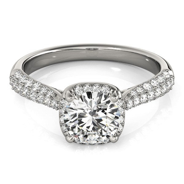 14k White Gold Halo Graduated Pave Shank Diamond Engagement Ring (1 1/3 cttw) - Premium Rings - Just $7766.99! Shop now at Pulse Designer Fashion