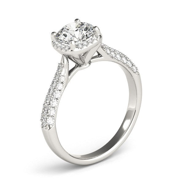 14k White Gold Halo Graduated Pave Shank Diamond Engagement Ring (1 1/3 cttw) - Premium Rings - Just $11411.99! Shop now at Pulse Designer Fashion