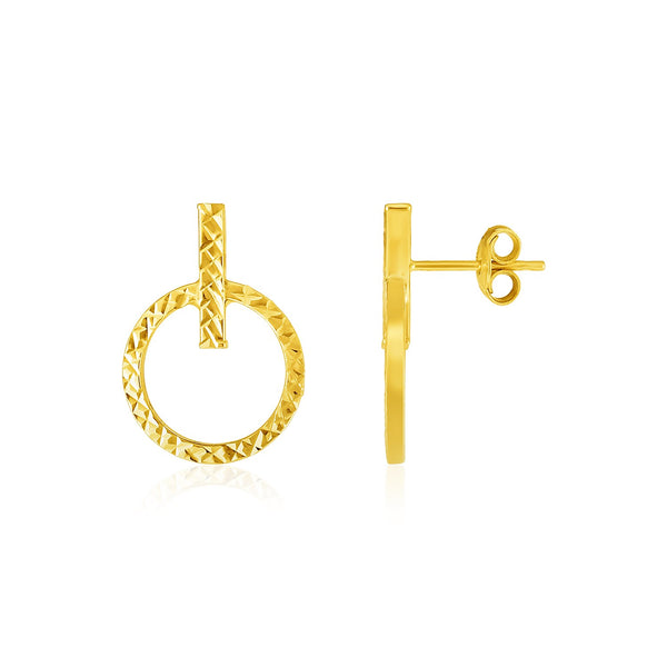 14k Yellow Gold Textured Circle and Bar Post Earrings - Premium Earrings - Just $272.99! Shop now at Pulse Designer Fashion