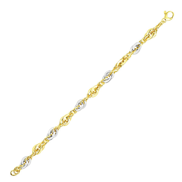 14k Two-Tone Gold Interlaced Smooth and Textured Link Bracelet - Premium Bracelets - Just $994.99! Shop now at Pulse Designer Fashion