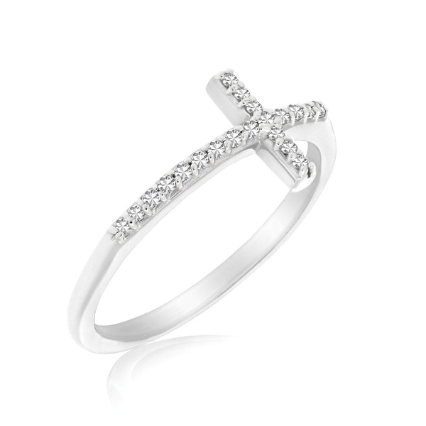 14k White Gold Cross Motif Ring with Diamond Accents (.11cttw) - Premium Rings - Just $782.99! Shop now at Pulse Designer Fashion