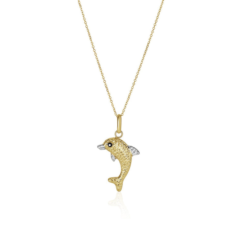 14k Two-Toned Yellow and White Gold Reversible Dolphin Pendant - Premium Pendants - Just $407.99! Shop now at Pulse Designer Fashion