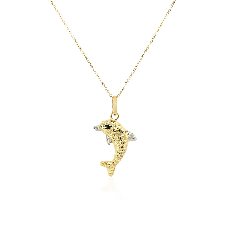 14k Two-Toned Yellow and White Gold Reversible Dolphin Pendant - Premium Pendants - Just $375.99! Shop now at Pulse Designer Fashion