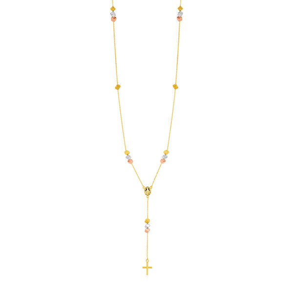 14k Tri Color Gold Rosary Style Necklace - Premium Necklaces - Just $704.99! Shop now at Pulse Designer Fashion