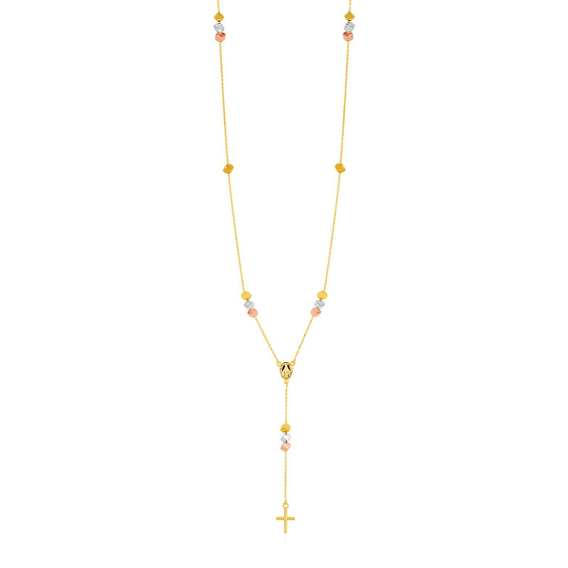 14k Tri Color Gold Rosary Style Necklace - Premium Necklaces - Just $704.99! Shop now at Pulse Designer Fashion