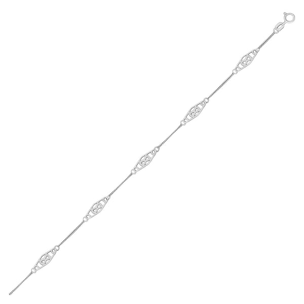 14k White Gold Anklet with Fancy Diamond Shape Filigree Stations - Premium Anklets - Just $261.99! Shop now at Pulse Designer Fashion