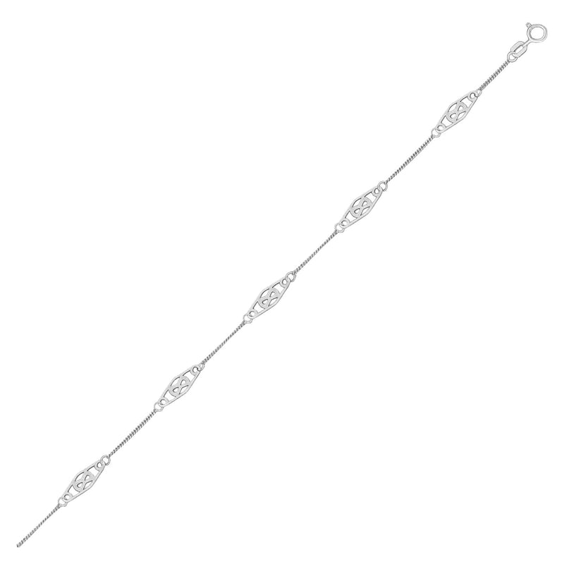 14k White Gold Anklet with Fancy Diamond Shape Filigree Stations - Premium Anklets - Just $261.99! Shop now at Pulse Designer Fashion