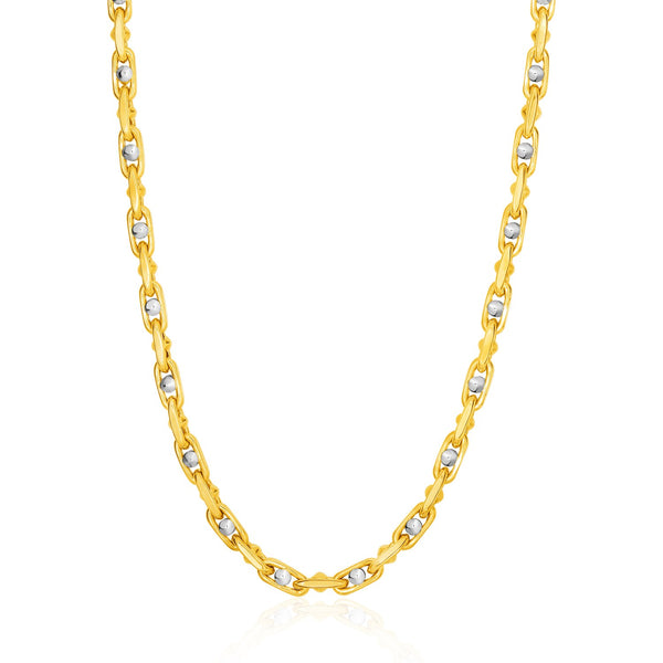 14k Two-Toned Yellow and White Gold Link Men's Necklace with Beads - Premium Necklaces - Just $4152.99! Shop now at Pulse Designer Fashion