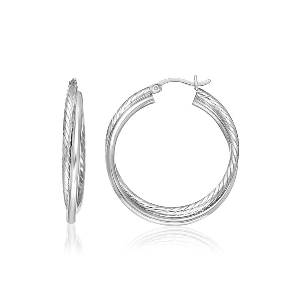 Sterling Silver Ridged Hoop Earrings with Textured Design - Premium Earrings - Just $99.99! Shop now at Pulse Designer Fashion