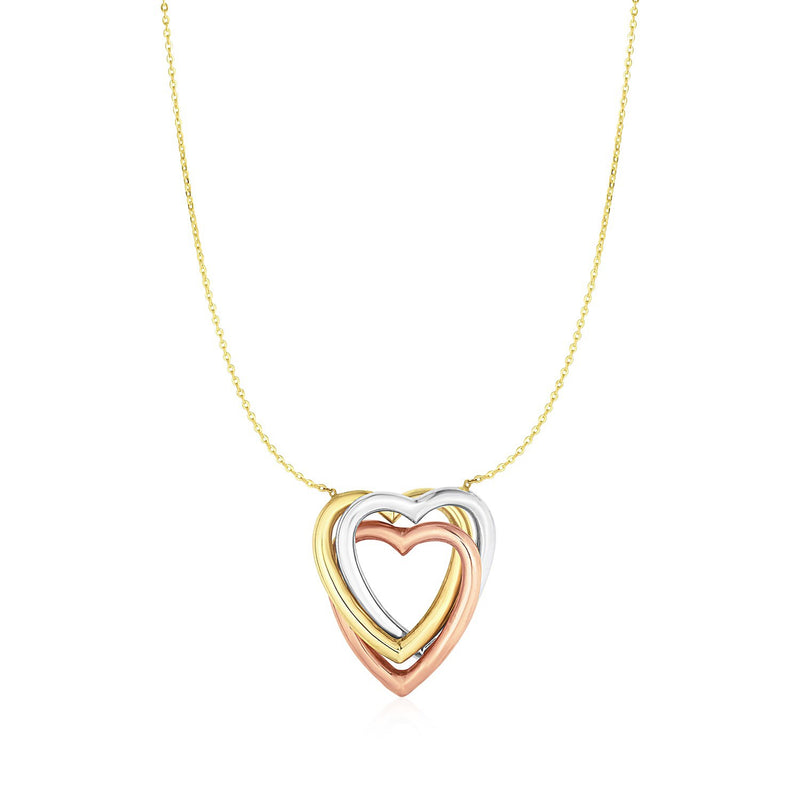 Necklace with Heart Pendant in 10k Tri Color Gold - Premium Necklaces - Just $319.99! Shop now at Pulse Designer Fashion