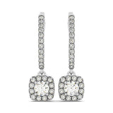 Cushion Shape Halo Style Diamond Drop Earrings in 14k White Gold (1/2 cttw) - Premium Earrings - Just $2273.99! Shop now at Pulse Designer Fashion