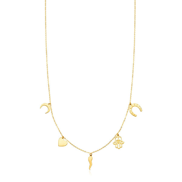 14K Yellow Gold Necklace with Polished Charms - Premium Necklaces - Just $311.99! Shop now at Pulse Designer Fashion