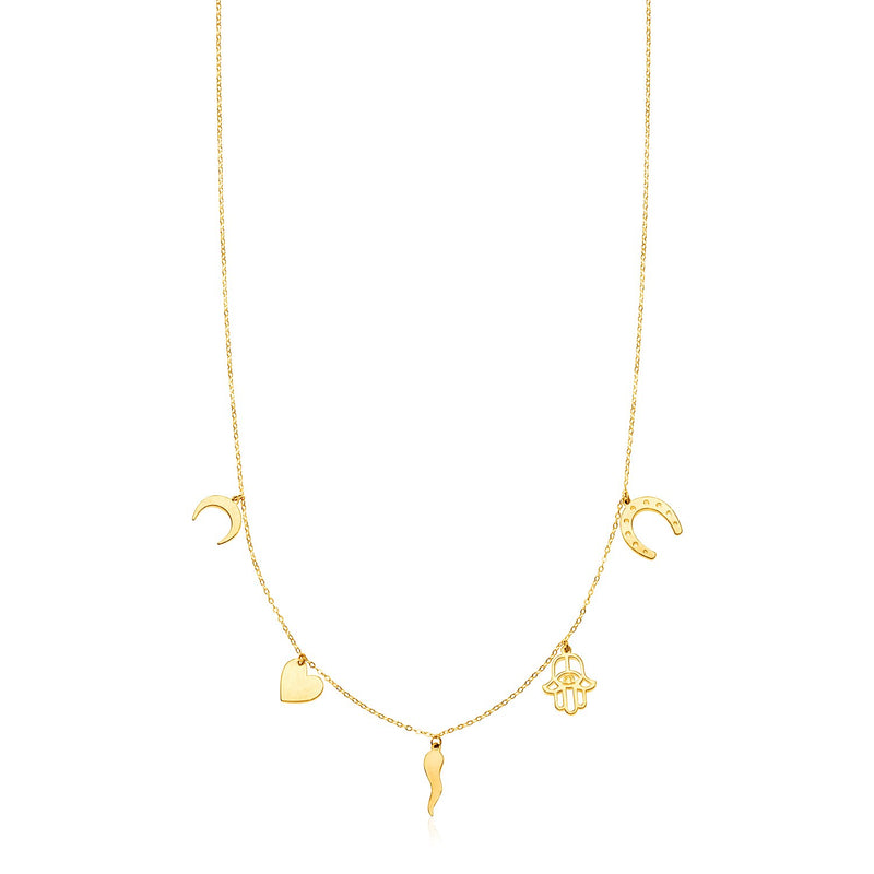 14K Yellow Gold Necklace with Polished Charms - Premium Necklaces - Just $311.99! Shop now at Pulse Designer Fashion