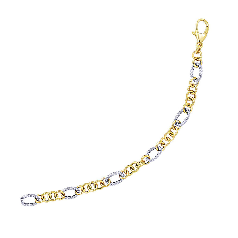 14k Two-Tone Gold Rope Motif Oval and Round Link Chain Bracelet - Premium Bracelets - Just $563.99! Shop now at Pulse Designer Fashion