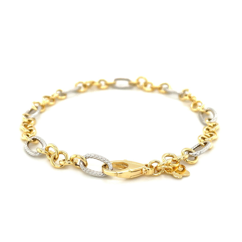 14k Two-Tone Gold Rope Motif Oval and Round Link Chain Bracelet - Premium Bracelets - Just $563.99! Shop now at Pulse Designer Fashion