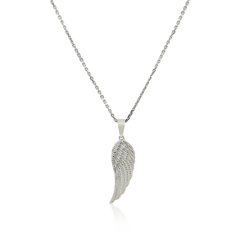 Sterling Silver with Large Textured Angel Wing Pendant - Premium Pendants - Just $61.99! Shop now at Pulse Designer Fashion