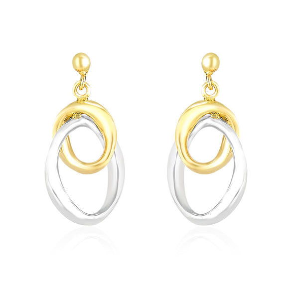 14k Two-Tone Gold Drop Earrings with Interlaced Oval Sections - Premium Earrings - Just $738.99! Shop now at Pulse Designer Fashion