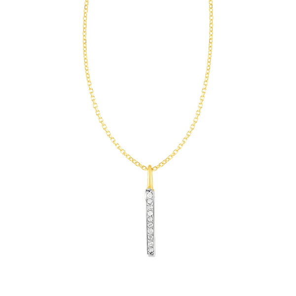 14k Yellow Gold Bar Pendant with Diamonds - Premium Pendants - Just $568.99! Shop now at Pulse Designer Fashion