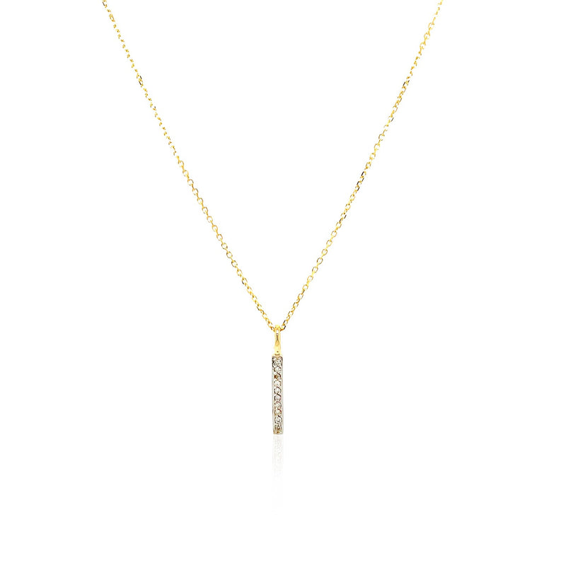 14k Yellow Gold Bar Pendant with Diamonds - Premium Pendants - Just $507.99! Shop now at Pulse Designer Fashion