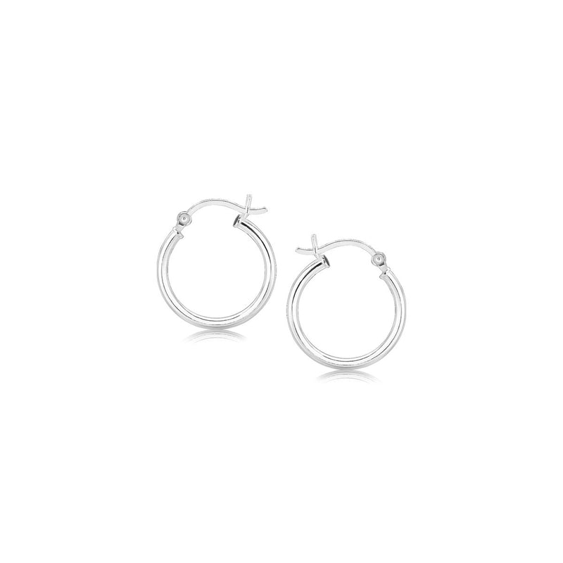 Polished Sterling Silver and Rhodium Plated Hoop Earrings (15mm) - Premium Earrings - Just $22.99! Shop now at Pulse Designer Fashion