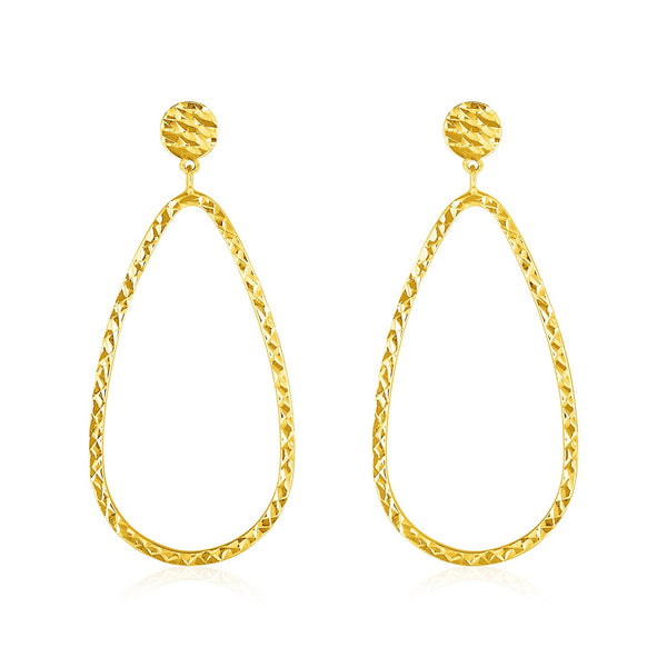 14k Yellow Gold Textured Teardrop Motif Post Earrings - Premium Earrings - Just $425.99! Shop now at Pulse Designer Fashion