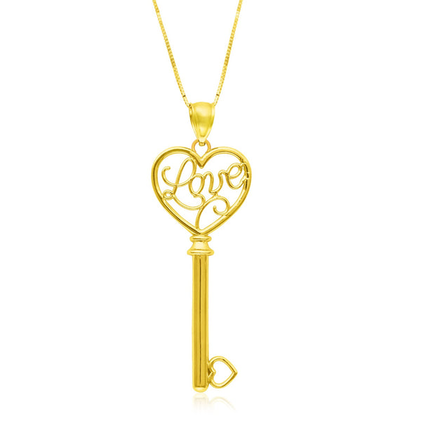 14k Yellow Gold Skeleton Key Style LOVE Pendant - Premium Pendants - Just $522.99! Shop now at Pulse Designer Fashion