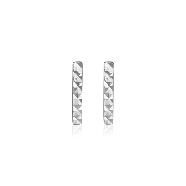 14k White Gold Textured Bar Earrings - Premium Earrings - Just $155.99! Shop now at Pulse Designer Fashion