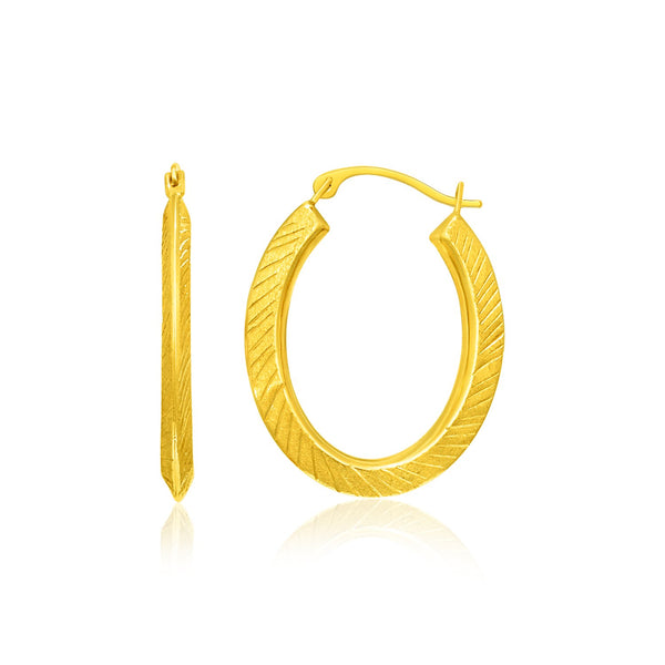 14k Yellow Gold Oval Line Texture Hoop Earrings - Premium Earrings - Just $175.99! Shop now at Pulse Designer Fashion