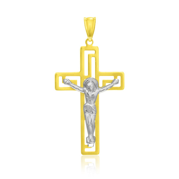 14k Two-Tone Gold Cross with Figure Pendant - Premium Pendants - Just $273.99! Shop now at Pulse Designer Fashion